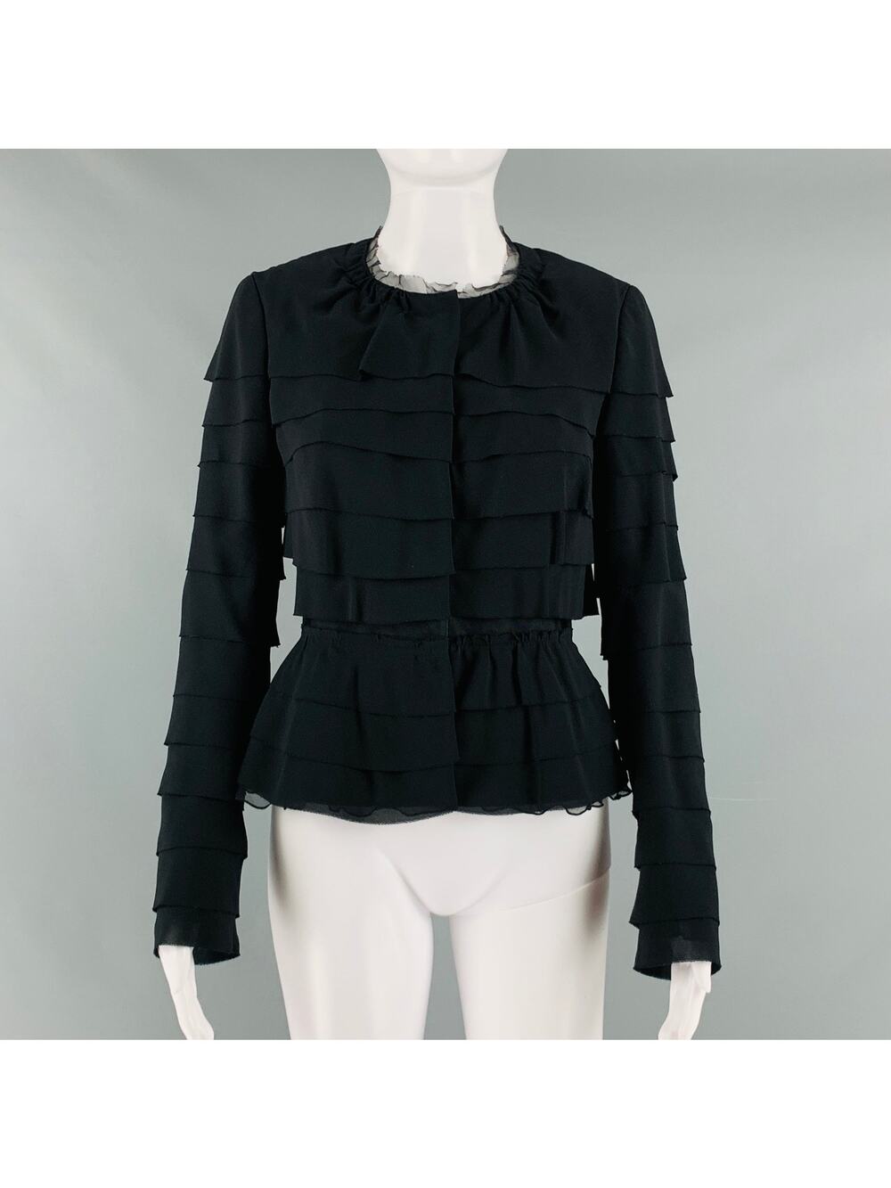 NINA RICCI Size 6 Black Silk Layered  Blazer